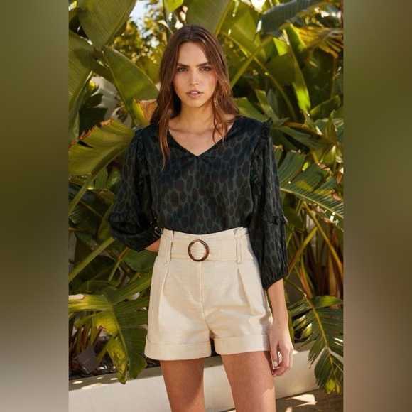 caballero Tops - Caballero Pipa Top in Olive Animal Dot size XS